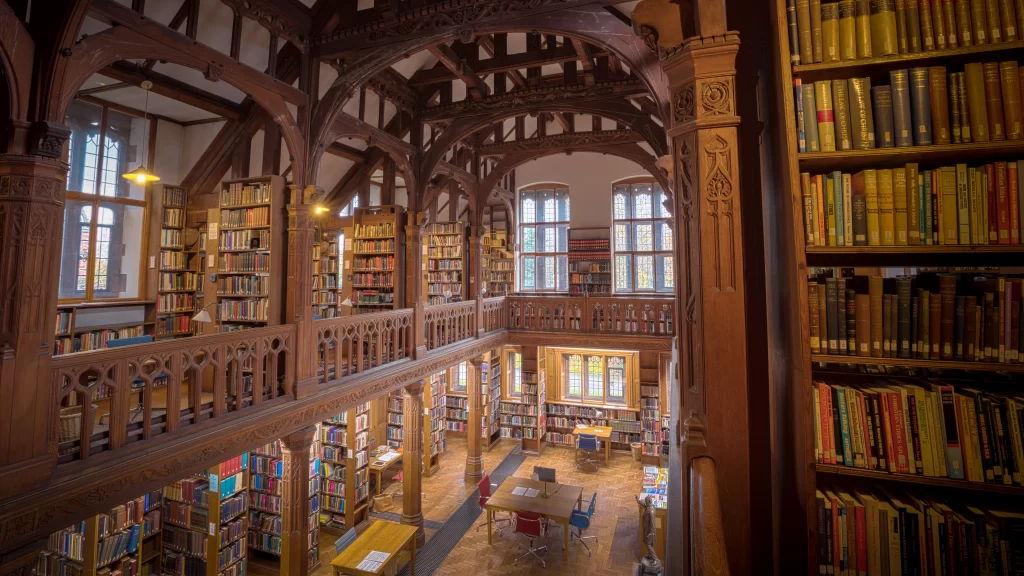 Library Wooden Bookshelves Books Reading Study