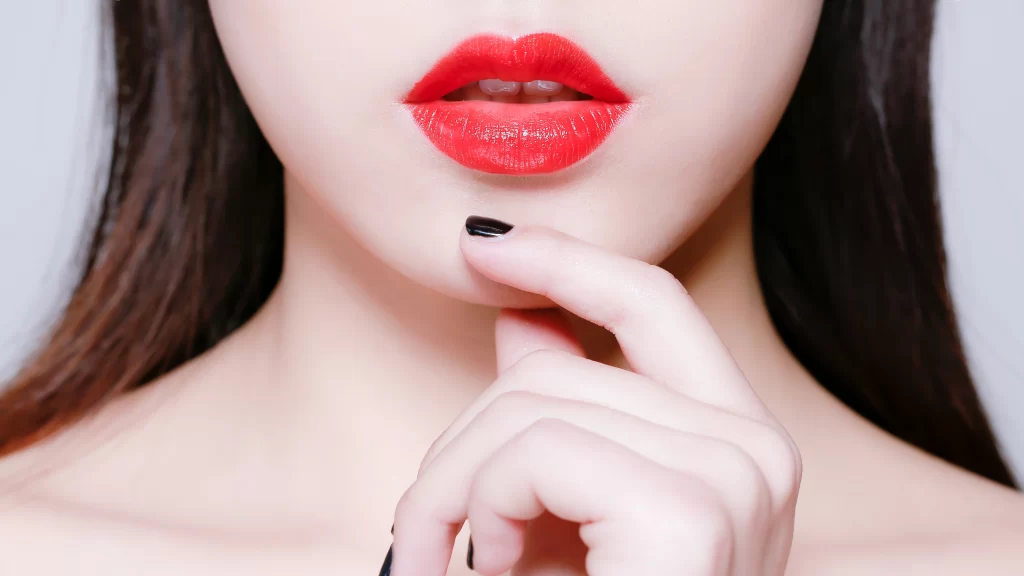 Lips Red Lipstick Hand Nail Polish