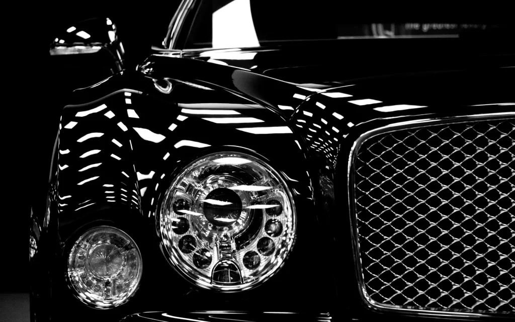 Luxury Car Headlight Reflections Black and White