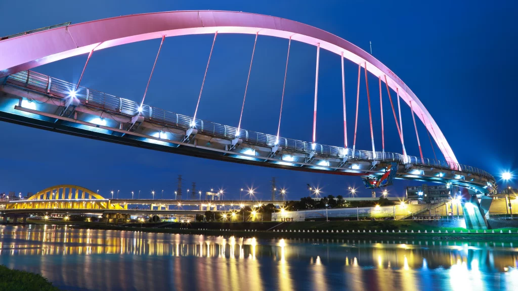 Modern Bridge Night Lights Reflections Urban