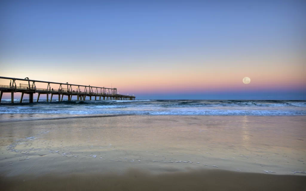Moonrise Ocean Waves Pier Sunset Sky Reflection