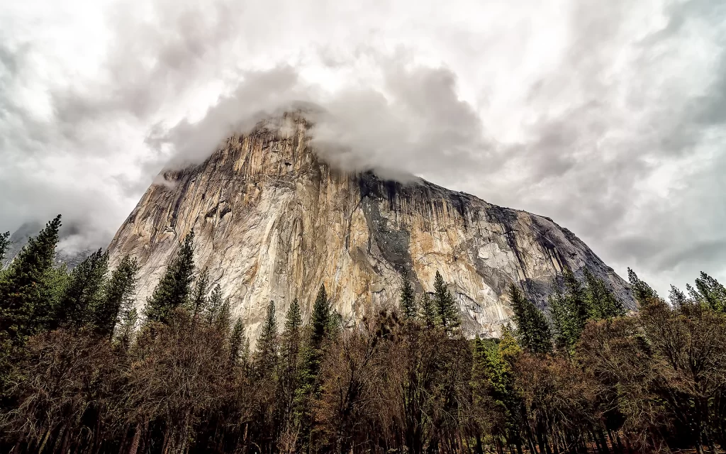 Mountain Clouds Forest Trees Granite Majestic