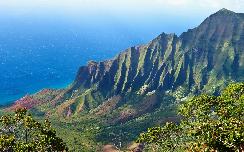 Mountain Peaks Ocean Blue Sky Greenery Nature Scenic