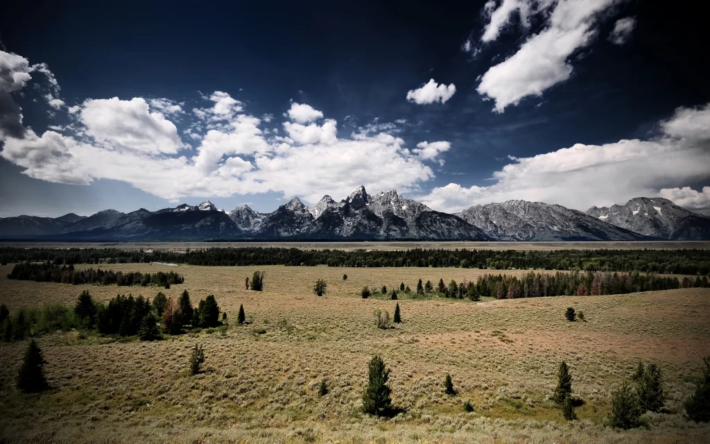 Mountain Range Clouds Forest Plains Sky