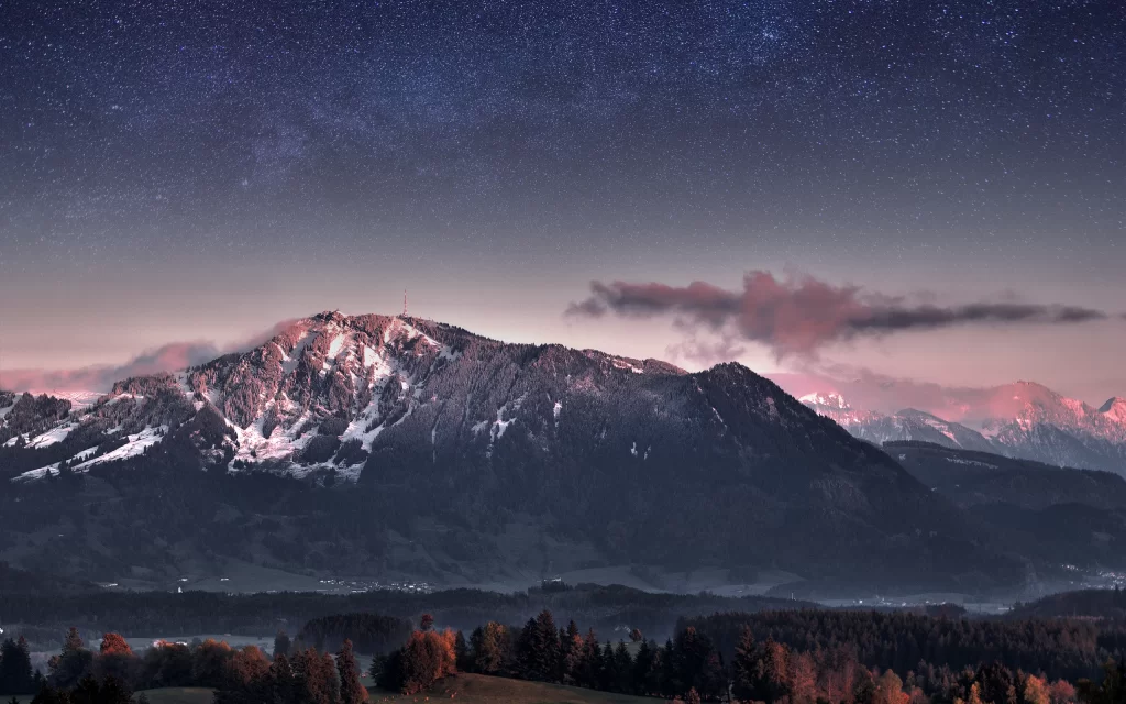 Mountain Snow Stars Night Sky Clouds