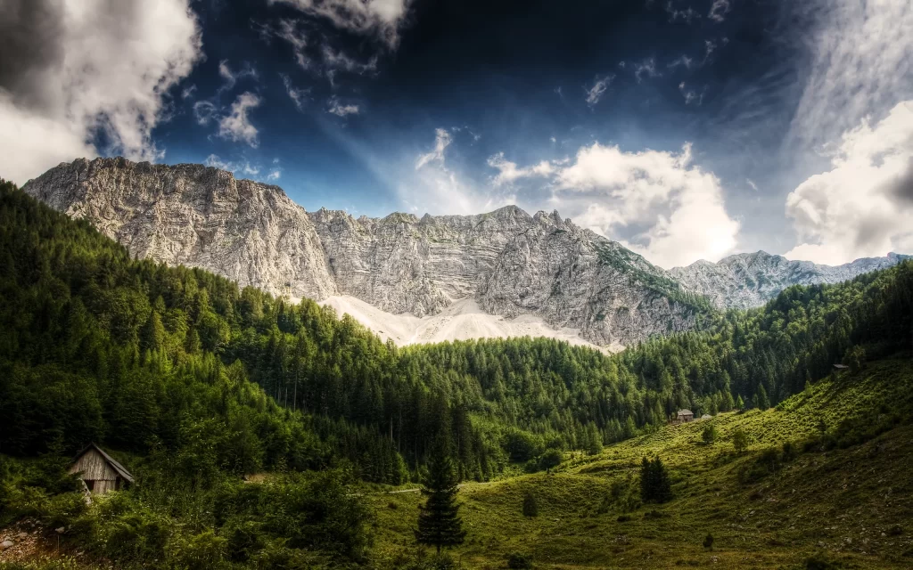 Mountainous Landscape Forest Greenery Clouds Sky
