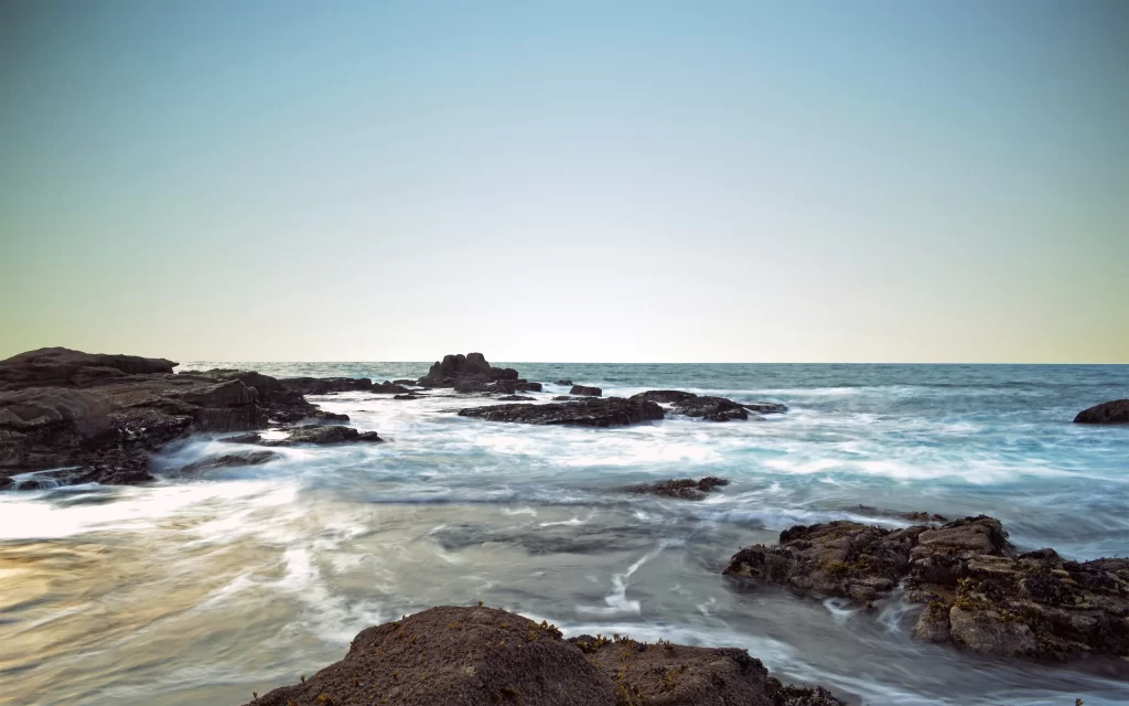 Ocean Waves Rocks Horizon Blue Sky