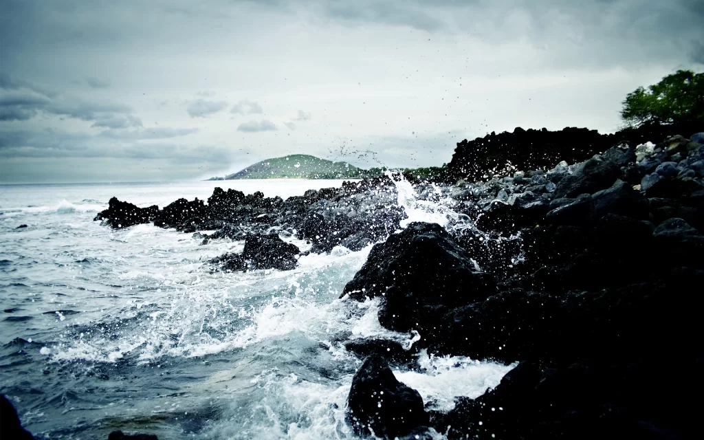 Ocean Waves Rocky Shoreline Stormy Sky Clouds Nature
