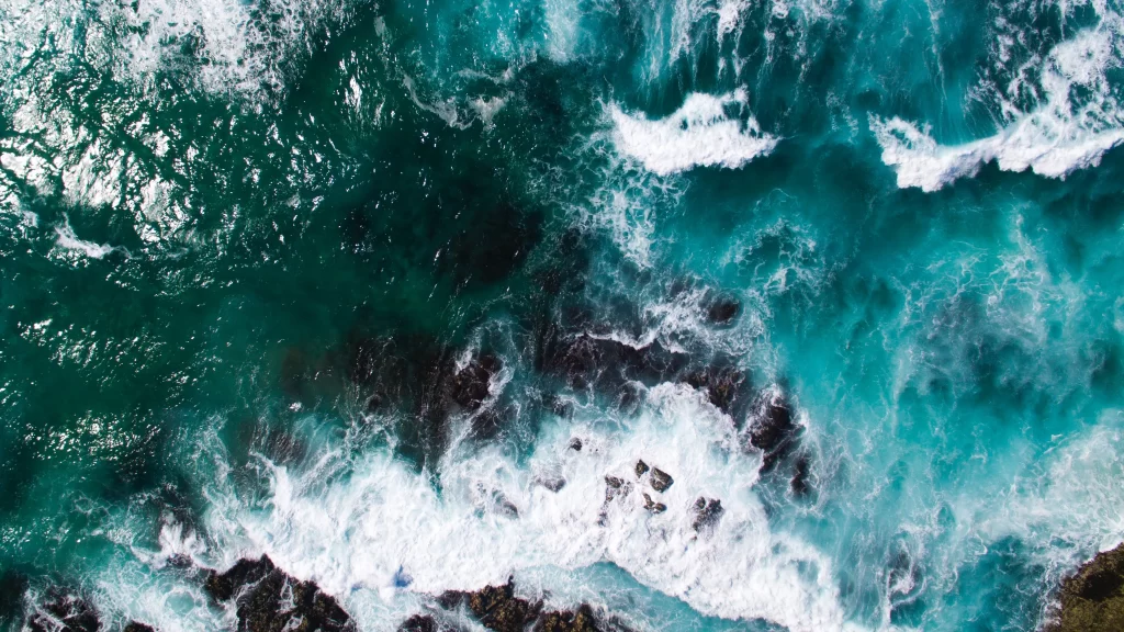 Ocean Waves Turquoise Blue Rocks Foamy