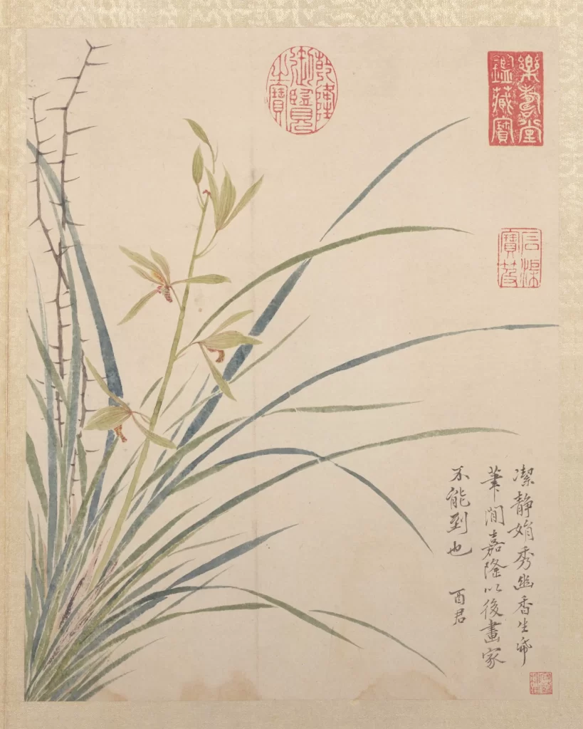 Orchid Calligraphy Brushwork Red Seal Botanical Art Jiang Ti