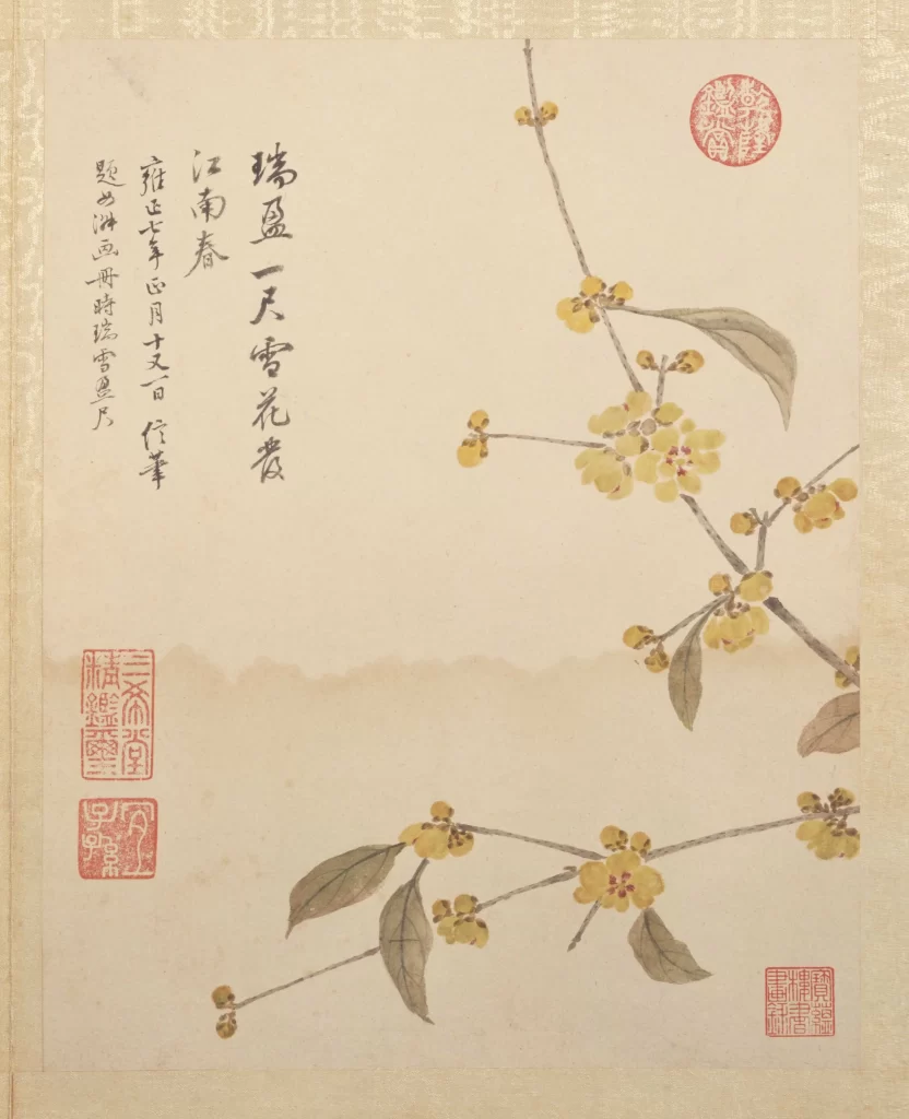 Plum Blossom Ink Wash Calligraphy Red Seal Nature Jiang Ting