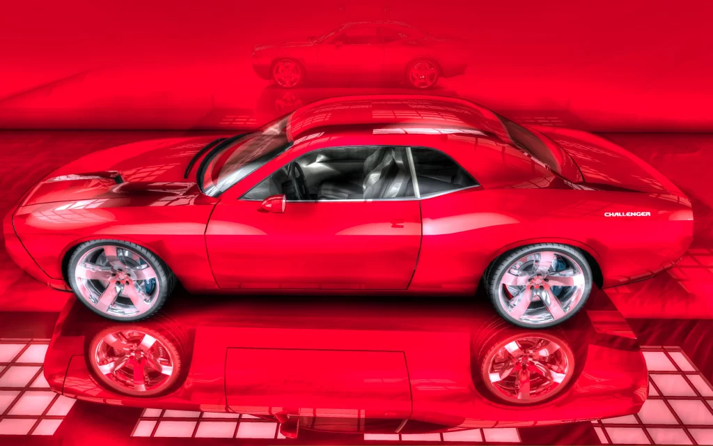 Red Car Reflections Shiny Wheels Dodge Challenger