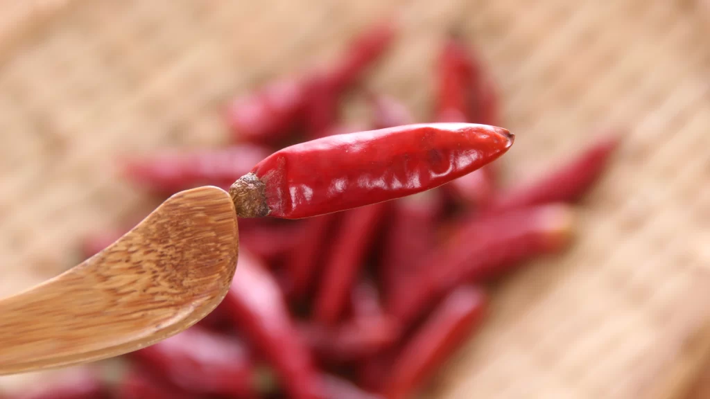 Red Chili Pepper Wooden Spoon Fresh Spicy