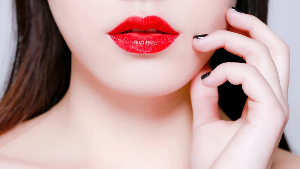 Red Lips Makeup Hand Nails