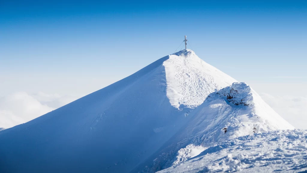 Snowy Mountain Peak Clear Sky Summit Cross