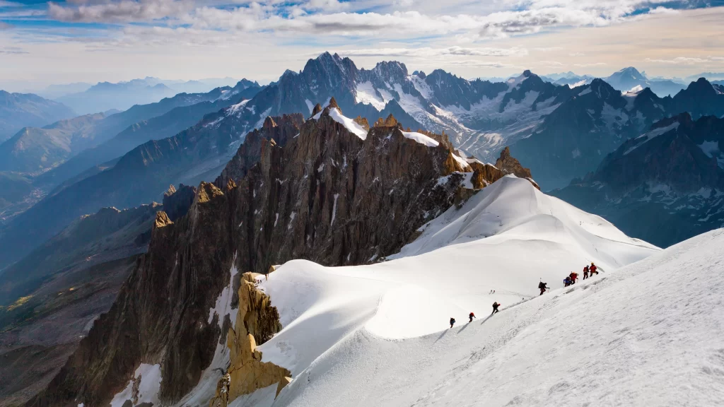 Snowy Mountain Peaks Climbers Adventure Majestic Scenery