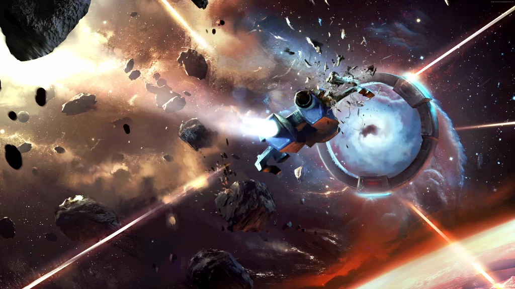 Spacecraft Asteroids Nebula Cosmic Explosion Light