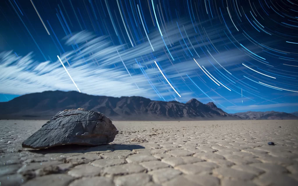 Star Trails Desert Mountain Rock Night Sky