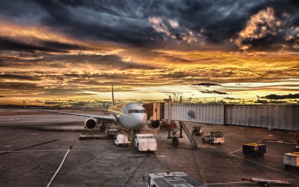 Sunset Airport Airplane Clouds Sky Terminal