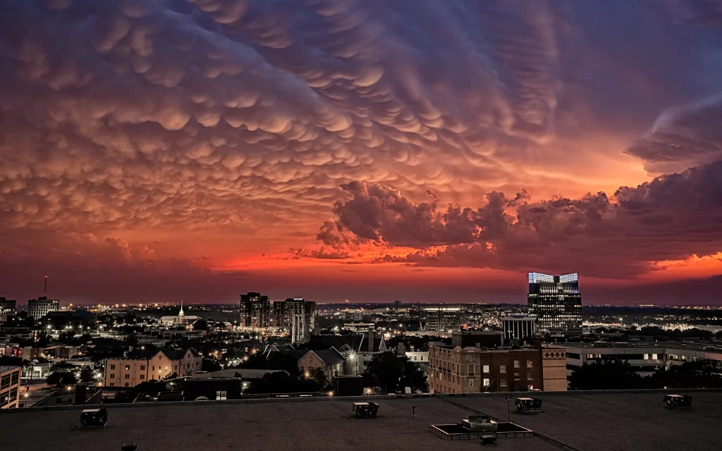 Sunset Clouds Cityscape Urban Skyline Dramatic
