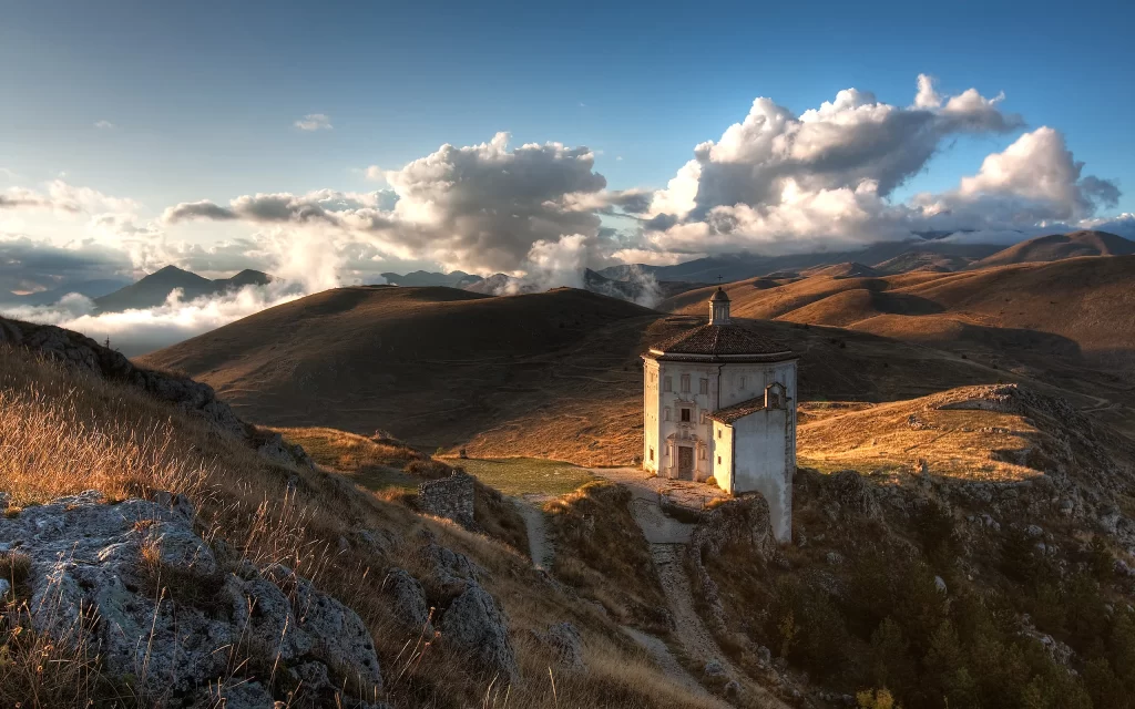 Sunset Clouds Mountains Building Path Nature