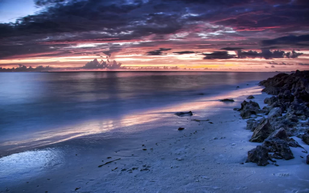 Sunset Clouds Ocean Rocks Shoreline
