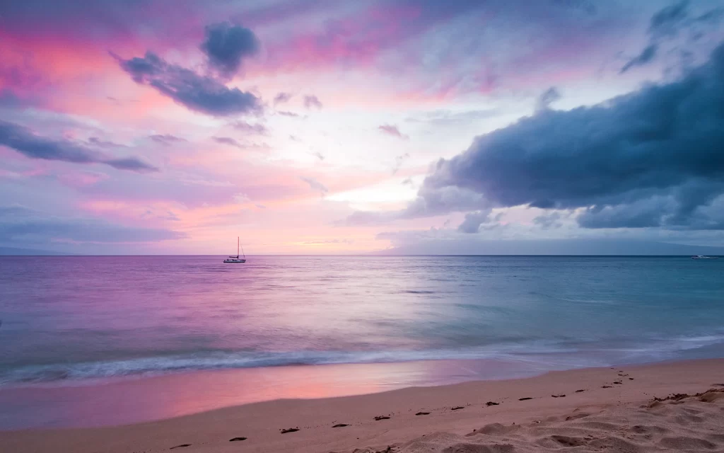 Sunset Clouds Ocean Waves Beach Pink Blue