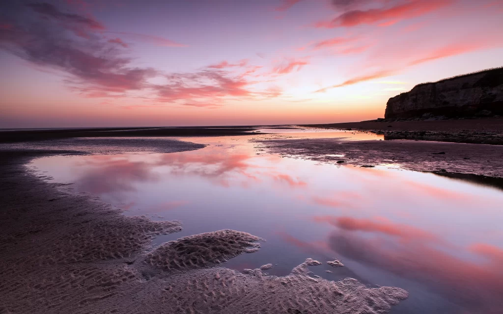 Sunset Clouds Reflection Beach Cliff