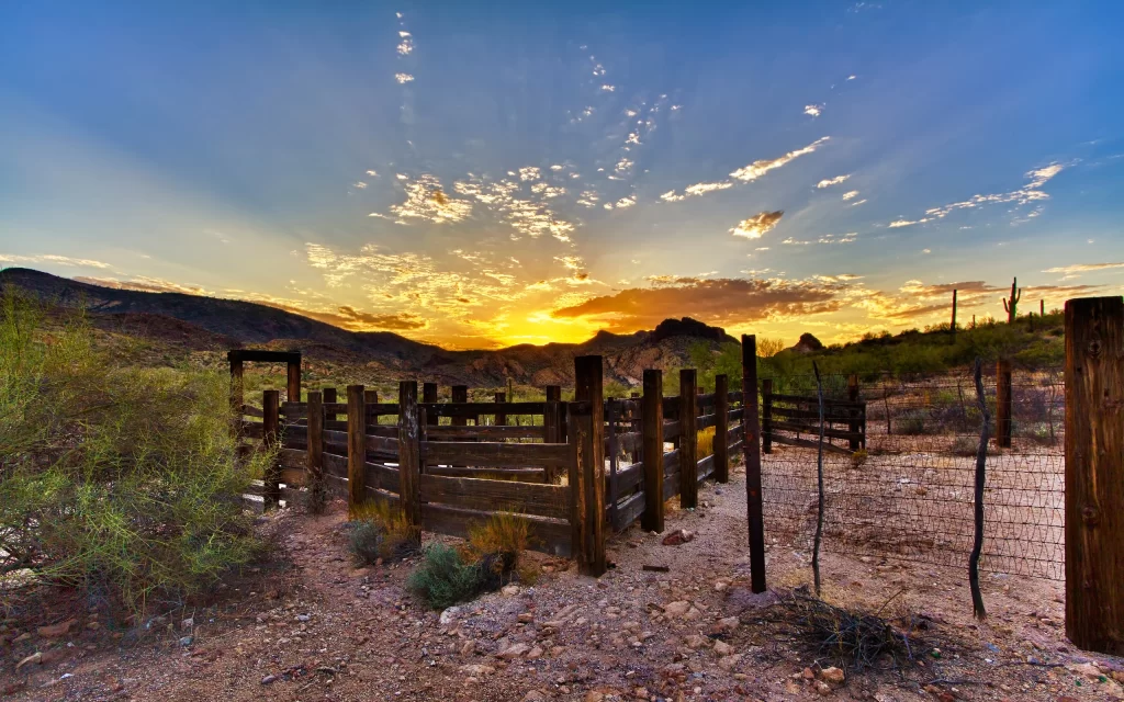 Sunset Desert Fence Mountains Scenery