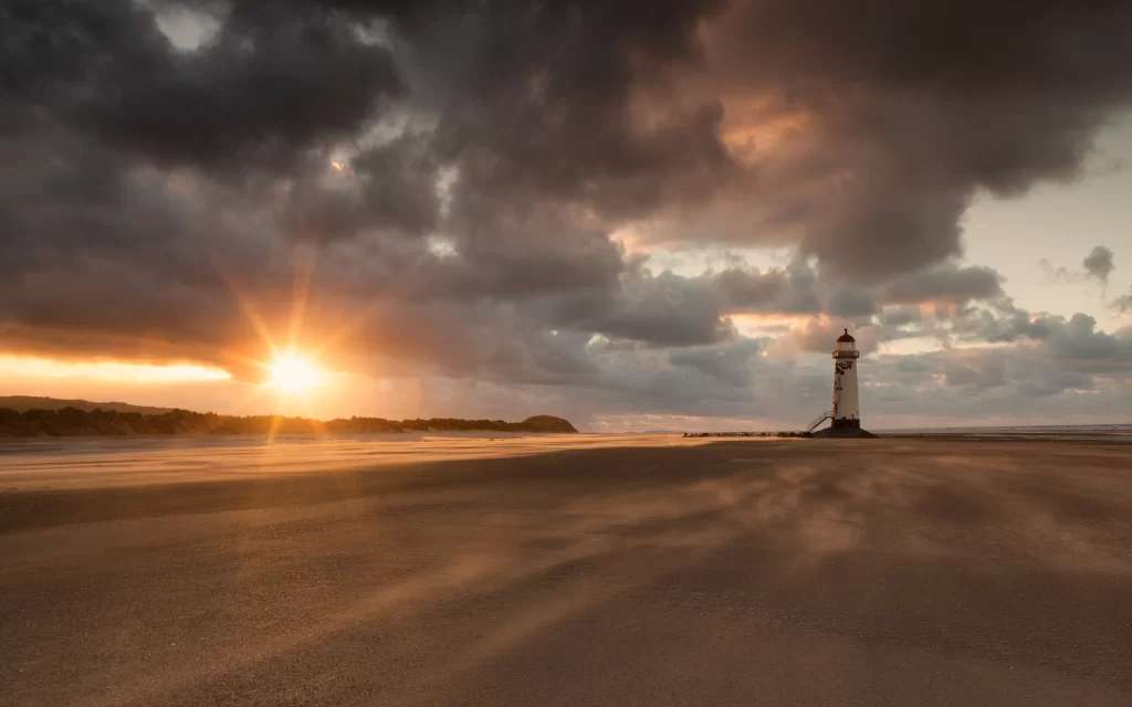 Sunset Lighthouse Clouds Beach Horizon