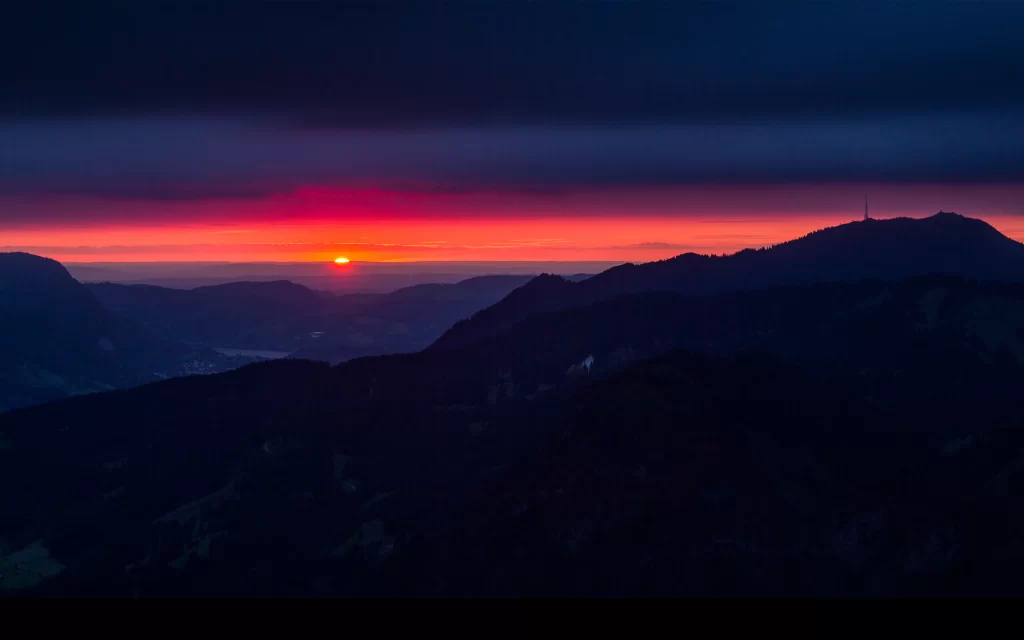 Sunset Mountain Range Silhouette Sky Clouds