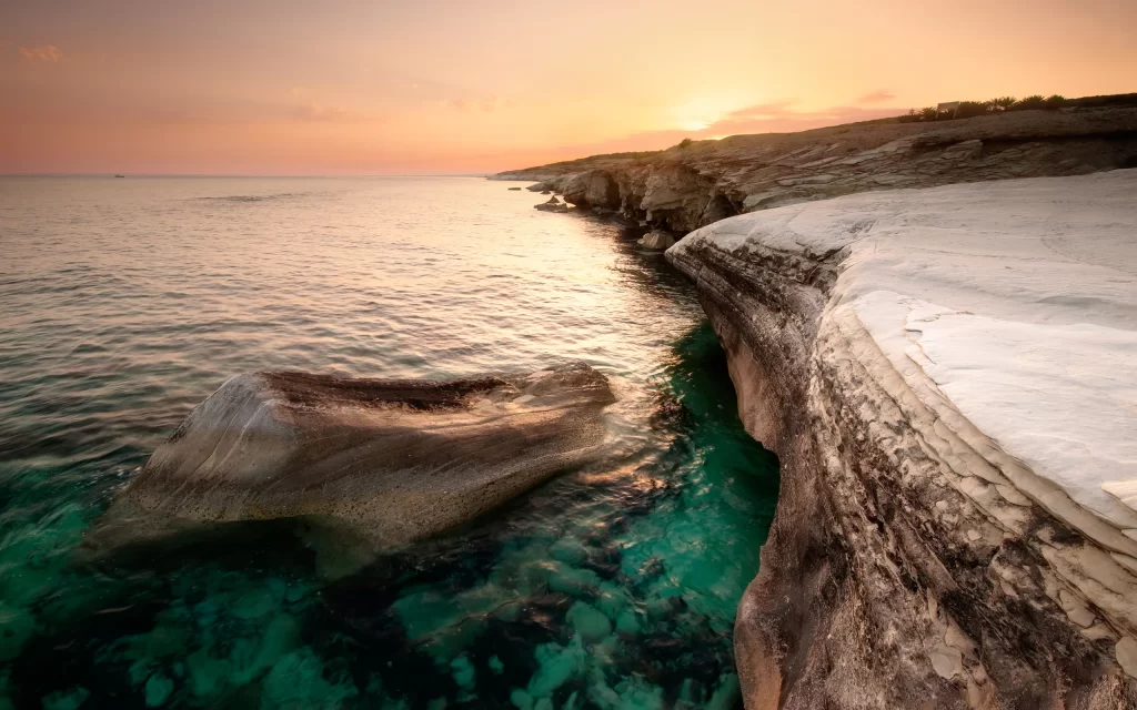 Sunset Ocean Cliffs Rocks Clear Water