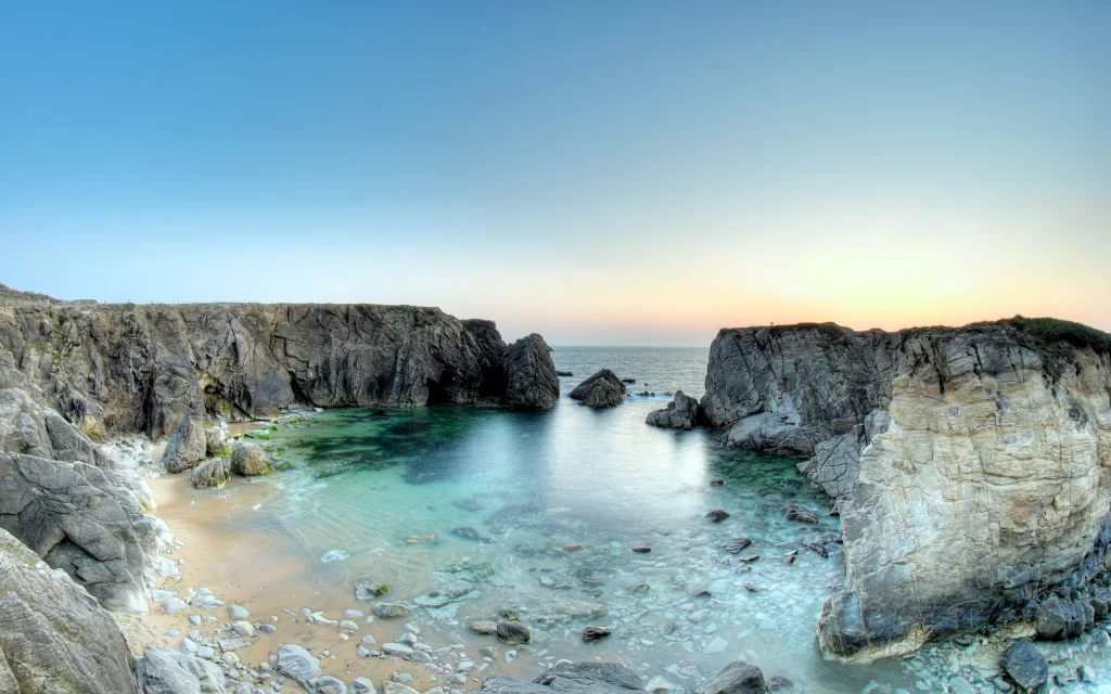 Sunset Ocean Rocks Beach Clear Water