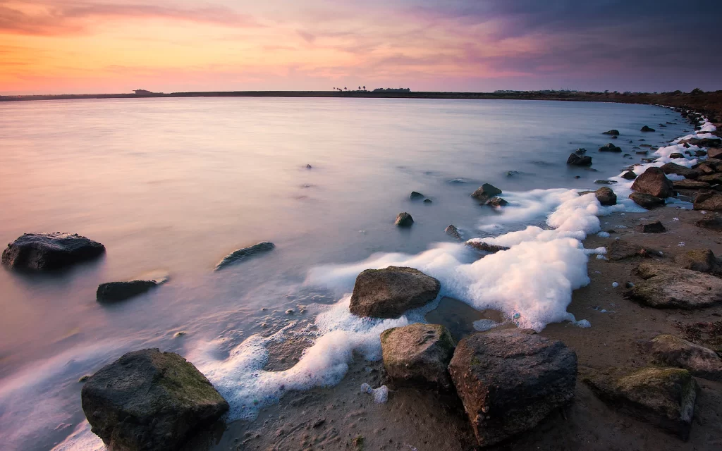 Sunset Ocean Rocks Foam Horizon