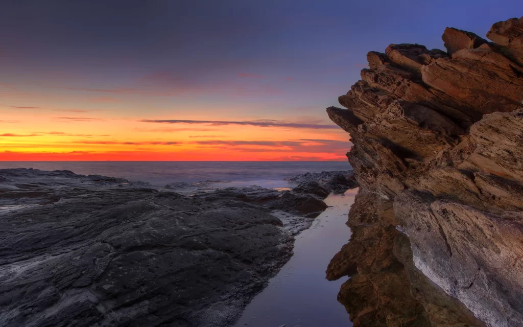 Sunset Ocean Rocks Reflection Horizon