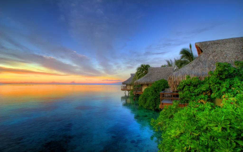 Sunset Ocean Water Villa Tropical Greenery