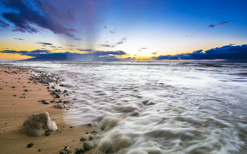 Sunset Ocean Waves Beach Golden Clouds Sky Rain
