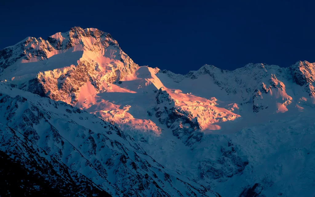 Sunset Snowy Peaks Mountain Majestic Blue Sky