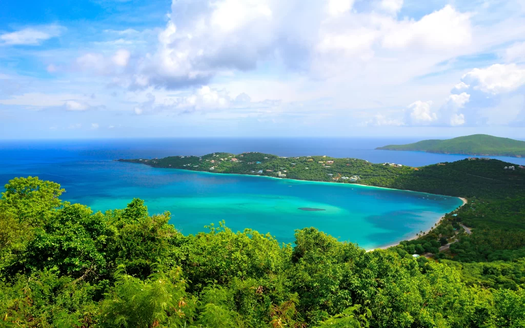 Tropical Island Ocean Blue Sky Greenery Beach
