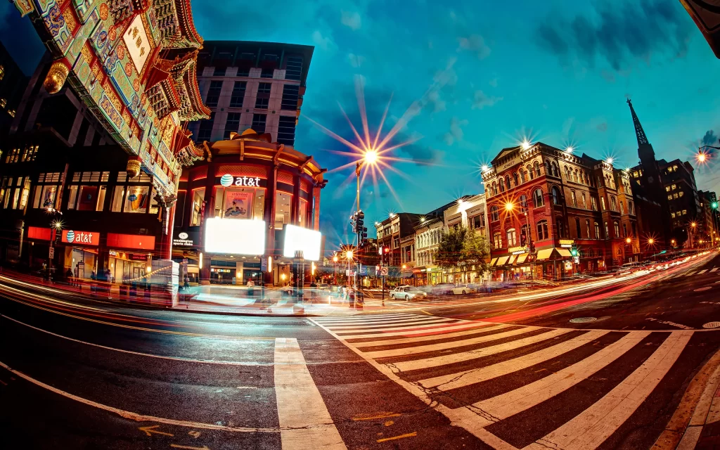 Urban Night Skyline Neon Lights Architecture Street
