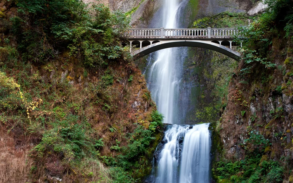 Waterfall Bridge Nature Scenery Greenery Cliff