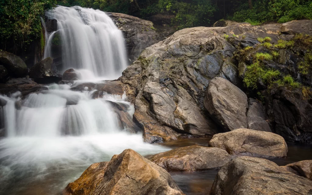 Waterfall Rocks Nature Greenery Flowing Water