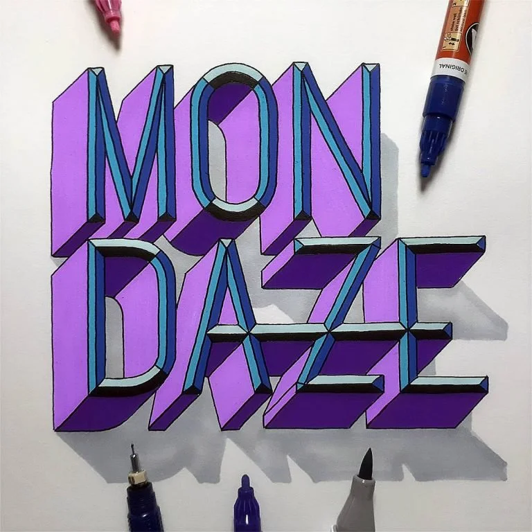 3D Blocky Letters Purple Blue Gradient Shadow Typography Design