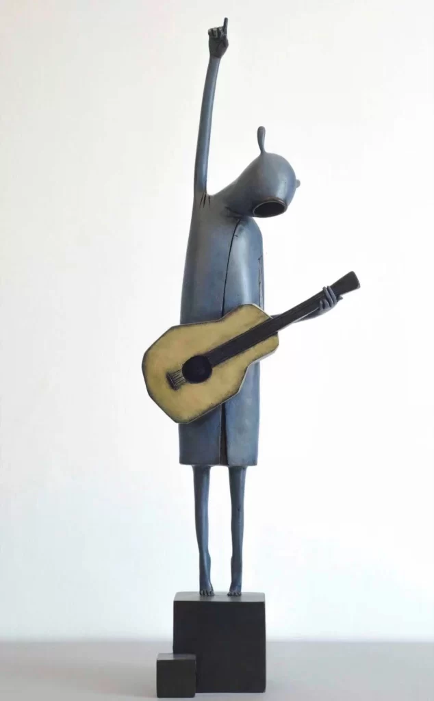Abstract Artistic Sculpture Blue Guitar White Background