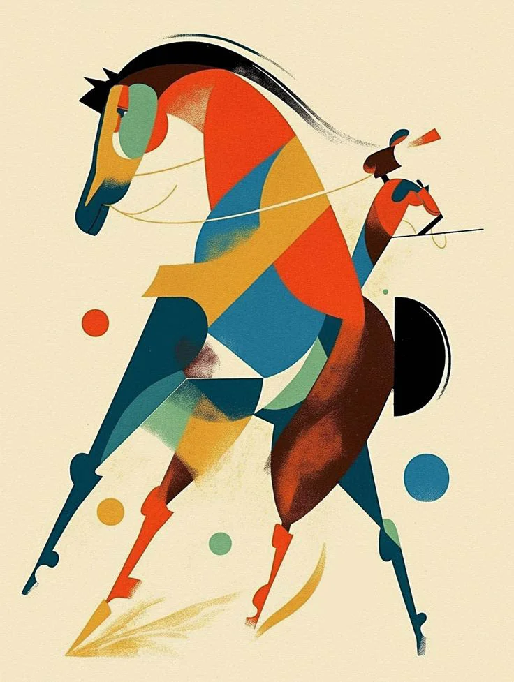 Abstract Horse Rider Colorful Cubism Artistic