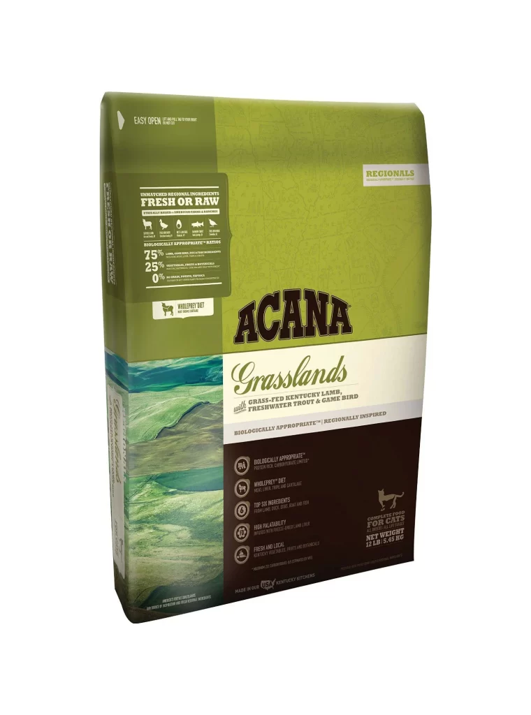 Acana Cat Food Grasslands Lamb Trout Green Brown Illustration