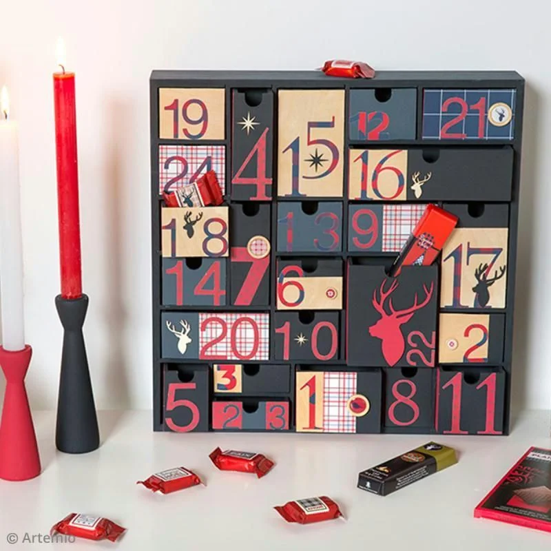 Advent Calendar Wooden Red Black Minimalist Design