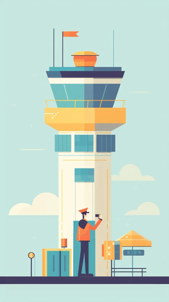 Air Traffic Controller Orange Tower Flat Illustration Modern