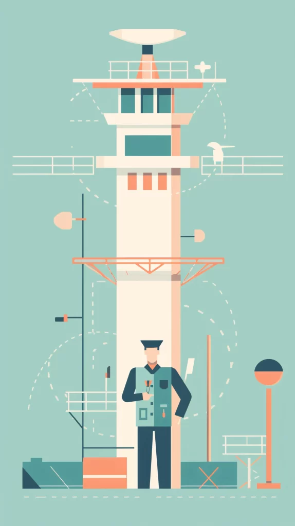 AirTrafficController Blue Orange Tower Flat Illustration