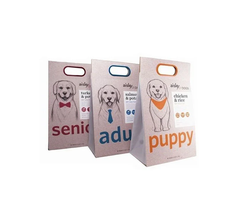 Aisle of Dogs Dog Food Turkey Salmon Chicken Illustration Brown